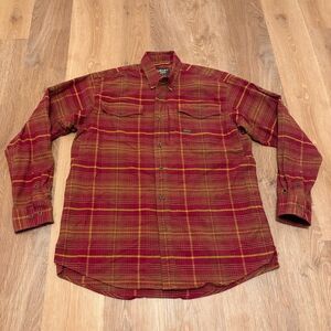 ARIAT REBAR Flannel DuraStretch Work Shirt Men's M Red Orange Plaid Long Sleeve